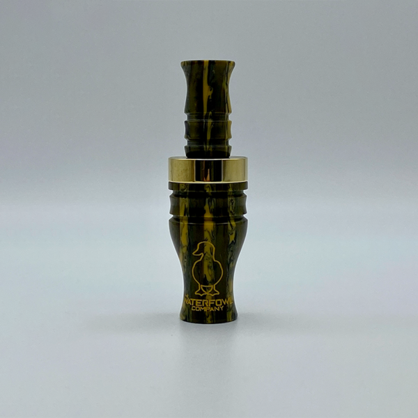 Swamp Cypress Cast Acrylic Timber Call with Brass Band and Mustard Yellow Engraving